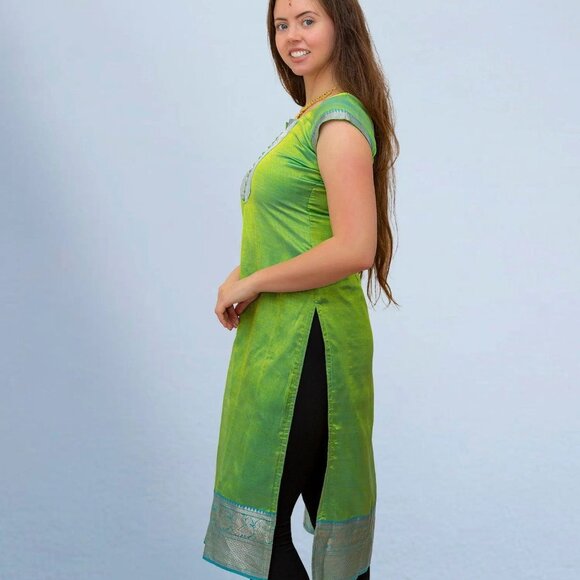 Light Green Elegant Silk Kurta | Muvvas Boutique - Picture 3 of 3